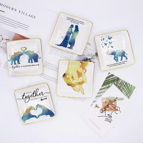 Vista 7 de Littlefa Together is Our Favorite Place To Be Elephant - Plato decorativo de joyería de cerámica para parejas, regalos de boda para parejas