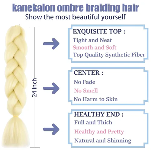 Vista 3 de Beige (613) Cabello trenzado 6 paquetes de extensiones de cabello sintético de 24 pulgadas, extensiones de cabello trenzado Jumbo Ombre trenzado