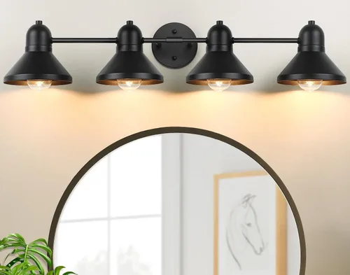 Vista 9 de Bairth - Lámpara de baño, 3 luces de metal negro sobre espejo