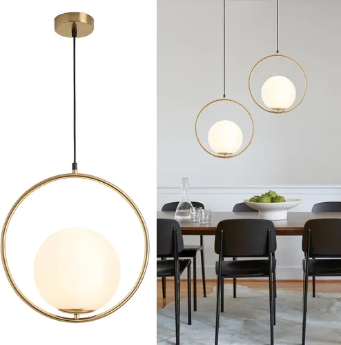 Vista 8 de KCO Iluminación moderna de globo de vidrio esmerilado, lámpara colgante de 1 luz grande globo colgante lámpara colgante de bola ajustable para isla