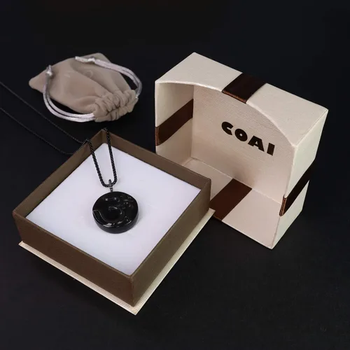 Vista 7 de COAI OM - Collar con colgante de oración de piedra de obsidiana negra