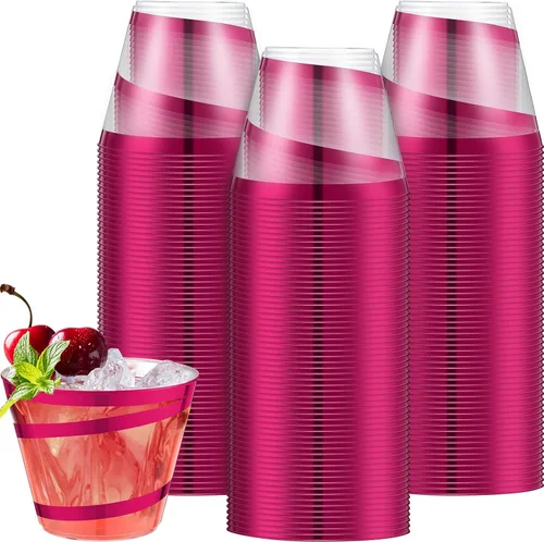Vista 38 de Gejoy Vasos de plástico con borde de 9 onzas, vasos desechables para beber vino, vasos de graduación transparentes y elegantes para suministros