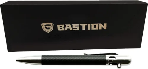Vista 3 de BASTION Bolígrafos Bolt-Action con 2 cartuchos de tinta negros adicionales, fibra de carbono, acero inoxidable, juego de regalo combinado, bolígrafo