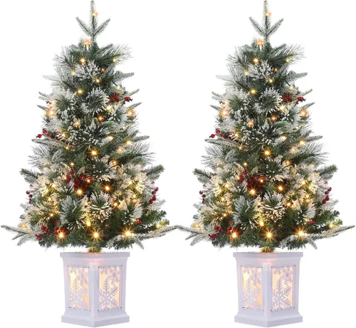 Vista 9 de GarveeHome Juego de 2 árboles de Navidad preiluminados de 3 pies, árboles de Navidad artificiales con 78 luces LED, árbol de Navidad preiluminado