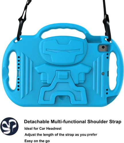 Vista 8 de LTROP Funda para niños para iPad de 9ª/8ª/7ª generación de 10.2 pulgadas con correa de hombro, funda a prueba de golpes ligera con asa y soporte Azul
