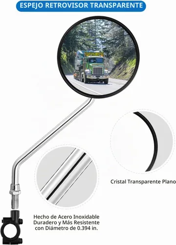 Vista 3 de Espejo Retrovisor de Manillar para Bicicleta, Universal Ajustable y Giratoria, Espejo Transparente para Bicicleta de Montaña, Bicicleta