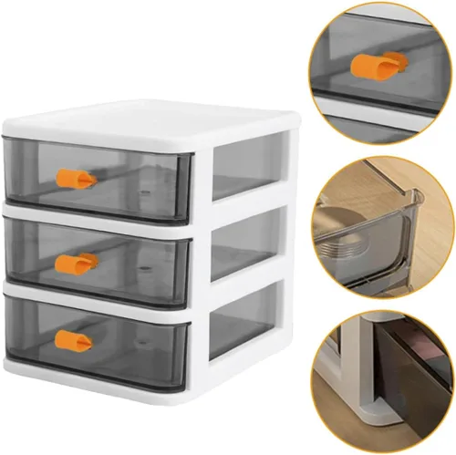 Vista 6 de COLLBATH Caja de tres niveles, cajones extraíbles de almacenamiento, contenedor transparente, pequeño escritorio de oficina, organizador