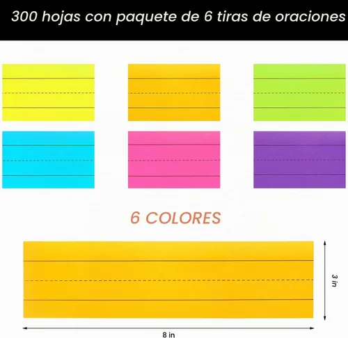 Vista 2 de 300 hojas de tiras adhesivas de palabras a rayas, paquete de 6, varios multi (Multiple color)