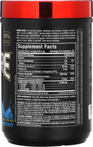 Vista 2 de ALLMAX Nutrition AMINOCORE BCAA en polvo, 0.29oz de aminoácidos, bebida de recuperación intra y después del entrenamiento, sin gluten, frambuesa