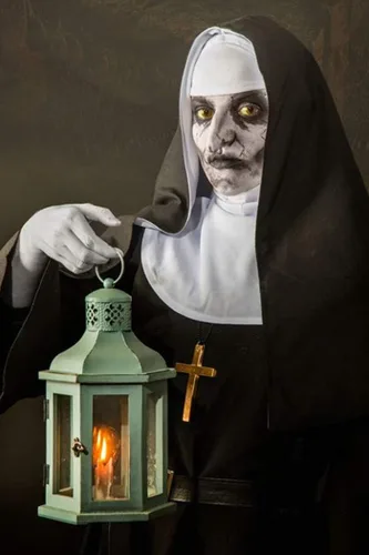 Vista 6 de CR ROLECOS - Disfraz de monja de terror de talla grande, disfraz de sacerdote para Halloween, color negro