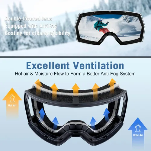 Vista 3 de FMY - Gafas de esquí para hombres, mujeres y jóvenes - Gafas de snowboard y esquí con protección antivaho UV400 para adultos