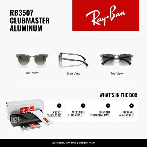 Vista 2 de Ray-Ban RB3507 Clubmaster Gafas de sol cuadradas de aluminio Azul sobre plata/gris