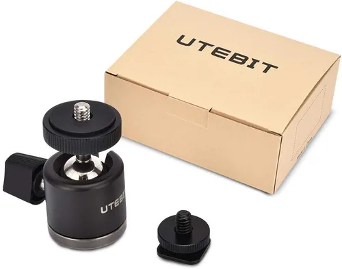 Vista 5 de UTEBIT Mini cabeza de bola, cabeza de trípode con zapata caliente de 1/4", adaptadores de montaje de cámara con cabeza de bola giratoria de 360°