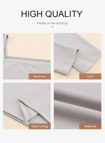 Vista 3 de Dokotoo Camisetas de manga larga con cuello cuadrado para mujer, básicas, acanaladas, ajustadas, color liso