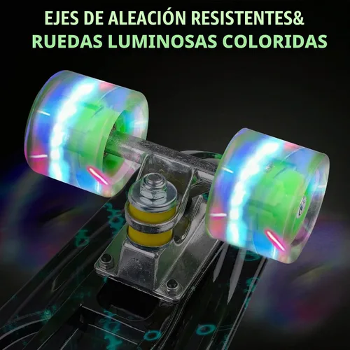 Vista 3 de Patinetas, Monopatín Completo de 56 cm, Mini Cruiser para Niños, Niñas, Adolescentes Principiantes con Ruedas de Luces Intermitentes Coloridas