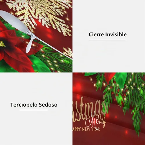 Vista 3 de Fundas de Almohada Flor de Pascua Dorada Copo de Nieve Navidad Xmas Juego de 2 Fundas de Almohadas Cuadradas Funda de Cojín Fundas de Almohadas