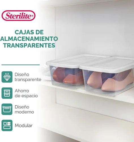 Vista 3 de Sterilite - Paquete de 12 cajas de almacenamiento apilables con tapas a presión; contenedor organizador de plástico resistente para armario, baño