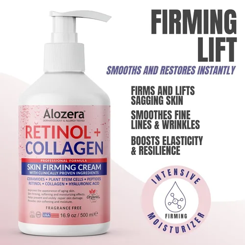 Vista 2 de Alozera Loción corporal reafirmante, hidratante corporal antienvejecimiento con retinol y colágeno, loción ligera y de rápida absorción para piel