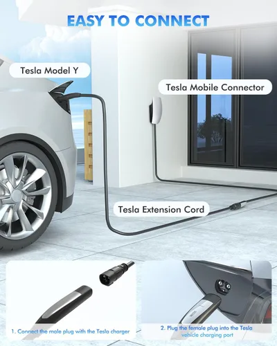 Vista 5 de Cable de extensión de cargador EV para Tesla, 50 amperios, 40 pies hasta 240 V, 12 kW, cable de extensión NACS Plug EV para conector de pared Tesla