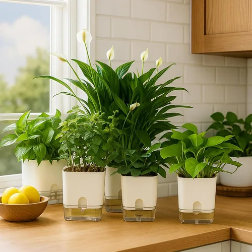 Vista 8 de Planterhoma Macetas de riego automático para plantas de interior de 4.3 pulgadas, 6 paquetes de macetas cuadradas de riego automático con orificio