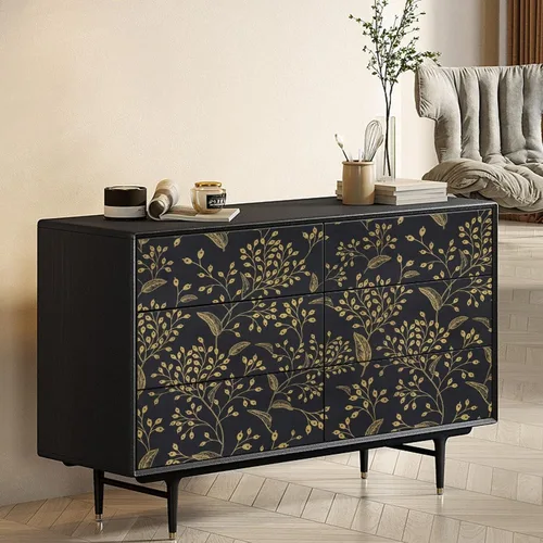 Vista 5 de Heroad Papel Tapiz Autoadhesivo Despegar y Pegar Negro Papel de Contacto Floral Dorado Papel Tapiz Moderno Boho Removible Papel de Contacto