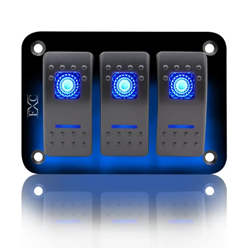 Vista 25 de FXC Interruptor basculante Panel de aluminio 2 Gang Interruptores de palanca Dash 5 Pin ON/OFF 2 LED retroiluminado para barco coche azul marino