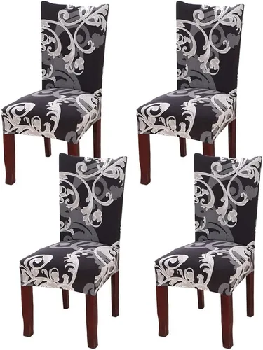 Vista 23 de Fundas para silla de comedor Yisun, fundas elásticas para silla de comedor, funda protectora para silla de comedor, mezcla de poliéster, Beige