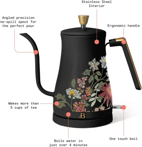 Vista 7 de Hervidor eléctrico de cuello de cisne 1 litro 1200 W, acero inoxidable, té para verter sobre café, apagado automático, base de alimentación