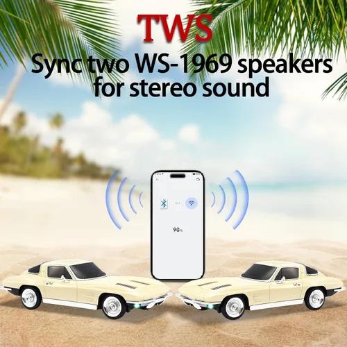 Vista 4 de WSTER WS-1969 Retro Sports Car Bluetooth Replica Altavoz - Modelo inalámbrico portátil con sonido HD, emparejamiento estéreo TWS, radio FM