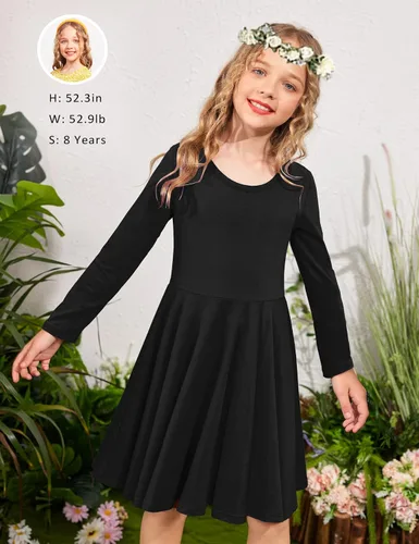 Vista 2 de Arshiner Vestido elástico de manga larga para niñas con línea A, vestido elástico casual