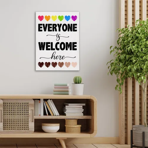 Vista 4 de Lienzo decorativo para pared con texto en inglés «Everyone Is Welcome Here Diversity» con texto en inglés «Everyone Is Welcome Here Diversity»