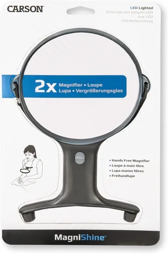 Vista 7 de Carson MagniShine - Lupa de manos libres con iluminación LED óptica, 2 unidades, color negro Dual LED Hands-Free Lighted Magnifying Glass - for