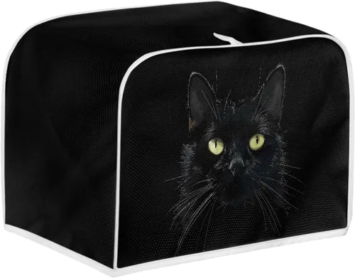 Vista 2 de Cubierta para tostadora de gato negro 3D, ranura ancha, bonita funda para electrodomésticos de cocina de gatito, arte de animales estéticos