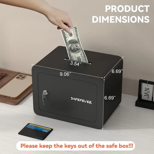 Vista 3 de Caja fuerte pequeña, mini caja de seguridad con cerradura de llave, caja fuerte de pared cúbica de 0.23 para joyas en efectivo, cajas fuertes