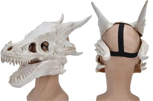 Vista 8 de JTLB Máscara de calavera de dinosaurio de simulación de látex, cubierta de Halloween, fiesta de disfraces, accesorios de cosplay