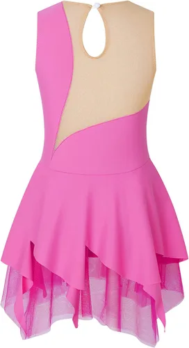 Vista 2 de YiZYiF Vestido de patinaje sobre hielo sin mangas con diamantes de imitación para niñas y niñas, vestido de baile de patinaje sobre ruedas, disfraz