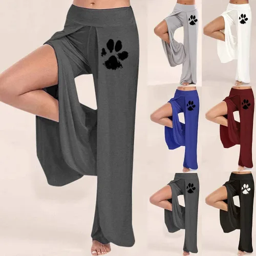 Vista 4 de ZEFOTIM Pantalones de yoga sueltos con estampado de pata de perro y abertura lateral para mujer