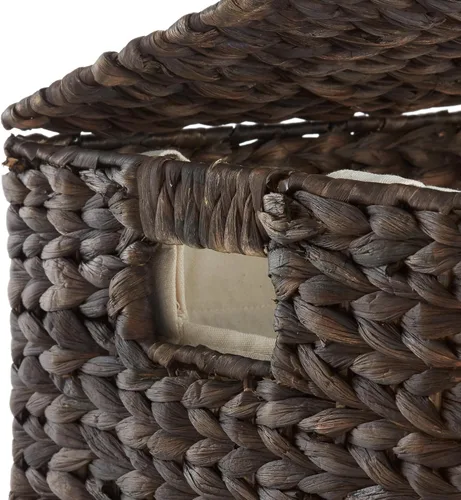Vista 6 de Casafield Cesto grande para ropa sucia con tapa y bolsa extraíble – marrón oscuro expreso, jacinto de agua tejido rectangular, cesta clasificadora