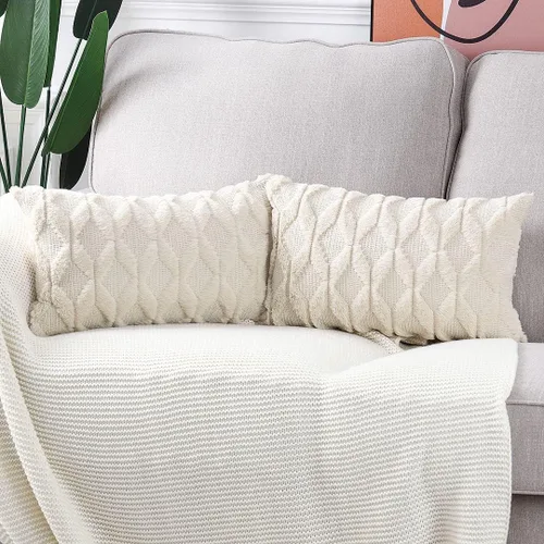 Vista 2 de MADIZZ - Paquete de 2 fundas de almohada decorativas de terciopelo de lana suave y corta, estilo de lujo, para el sofá, el dormitorio, rectángulo