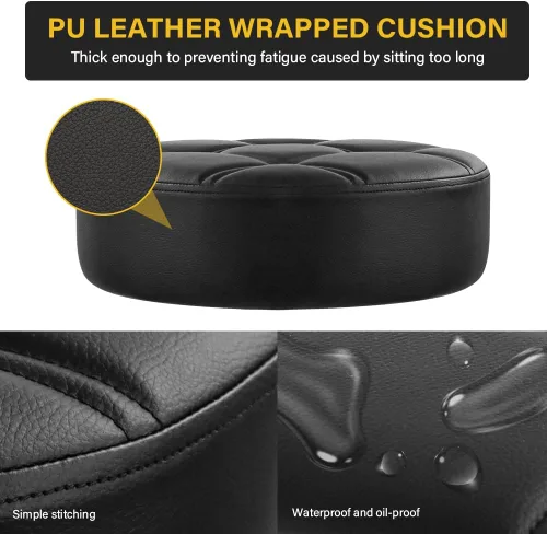 Vista 6 de WKWKER Taburete rodante resistente con ruedas, taburete giratorio hidráulico ajustable, silla redonda ergonómica de cuero grueso para cocina Negro
