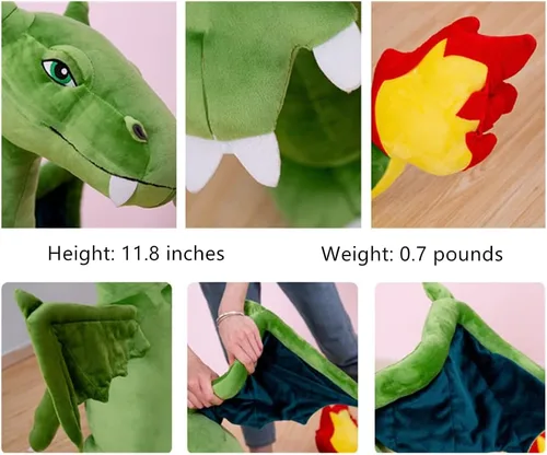 Vista 5 de CHAOZI0 Dragón de peluche con alas malvadas, dragón que respira fuego, juguete de peluche de dragón de fuego, almohada, accesorios para fanáticos