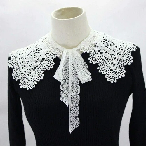 Vista 2 de Acxico Collar falso de encaje para mujer, gargantilla desmontable con solapa, camisa blanca falsa, 1 ud, Blanco