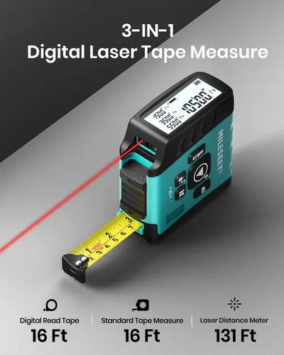 Vista 2 de MiLESEEY Cinta Métrica Láser Digital DT20, Herramienta de Medición Láser de 130 Pies, Cinta Métrica Digital de Fácil Lectura de 16 Pies Retráctil
