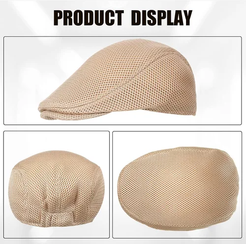 Vista 7 de Geyoga 6 Pieces Men's Mesh Flat Cap Breathable Summer Newsboy Hat Cabbie Flat Cap