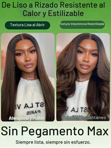 Vista 7 de KLAIYI Pre Everything™ Yaki - Pelucas de cabello humano lacio Yaki sin pegamento con reflejos degradados, color marrón balayage, encaje frontal