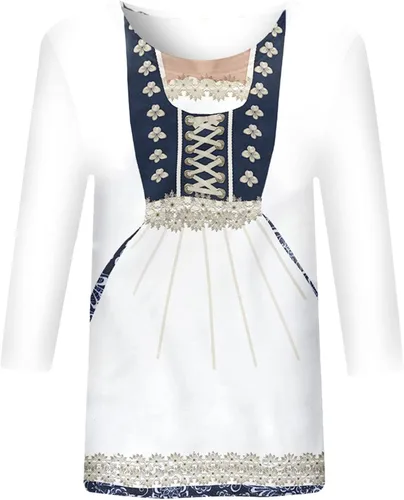 Vista 3 de MIASHUI Blusa de tirolesa tradicional de verano, cómoda, cuello redondo, manga corta, suelta, para mujer, estilo alemán tradicional