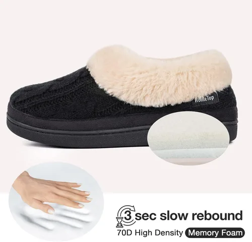 Vista 3 de HomeTop Pantuflas de casa de espuma viscoelástica de punto trenzado para mujer con cuello de felpa mullida