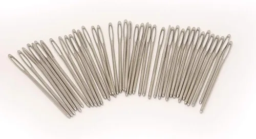 Vista 3 de yueton 40 agujas de hilo de metal grandes de 2.7 pulgadas para tejer proyectos de ganchillo (extremo plateado)