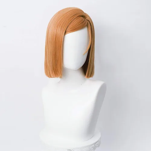 Vista 4 de Wiggy Mermaid Peluca corta de color naranja, peluca de pelo recto de jengibre para mujer Short Orange Side Part Anime Cosplay Hair Wig for Halloween