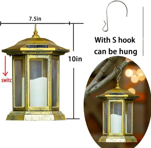 Vista 3 de Farol Solar para Exteriores, Linternas Colgantes para Exteriores con Luces LED de Velas - Luces Solares Impermeables de PVC, Luces de Farol